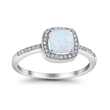 Halo Accent Engagement Ring Lab Created White Opal 925 Sterling Silver